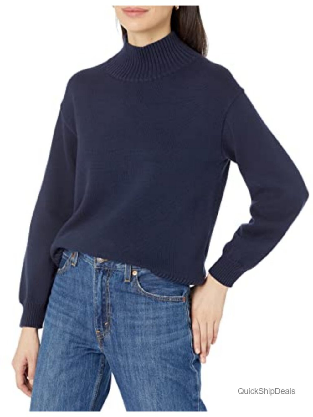 Women's Cotton Pullover Sweater Funnel Neck Midweight Knit
